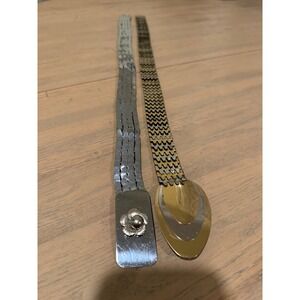 Vintage Metal Scale Mail Belt Set Silver Gold Two Tone Retro Disco 2 Piece Bundl